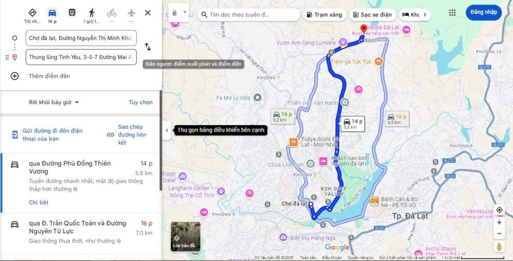 Từ chợ Đà Lạt, du khách có thể di chuyển khoảng 14 - 20 phút để đến Thung lũng Tình yêu
